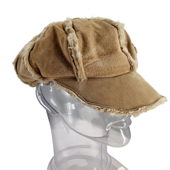 Vintage Wilsons Leather Suede Half Gloves Newsboy Cap Hat Size S/M Faux Fur Y2K main image 6
